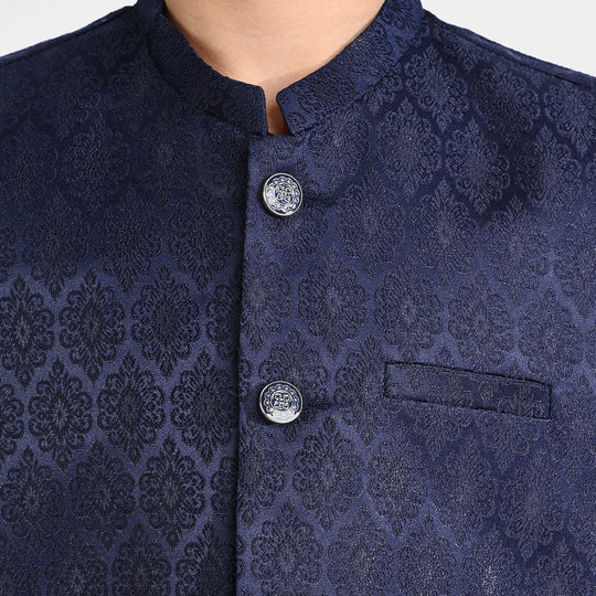 Boys Poly Viscose Waistcoat (Jamawar Navy) - Navy