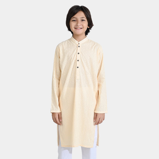 Boys Chikankari Basic Kurta-OFF-White