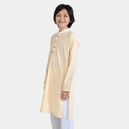 Boys Chikankari Basic Kurta-OFF-White