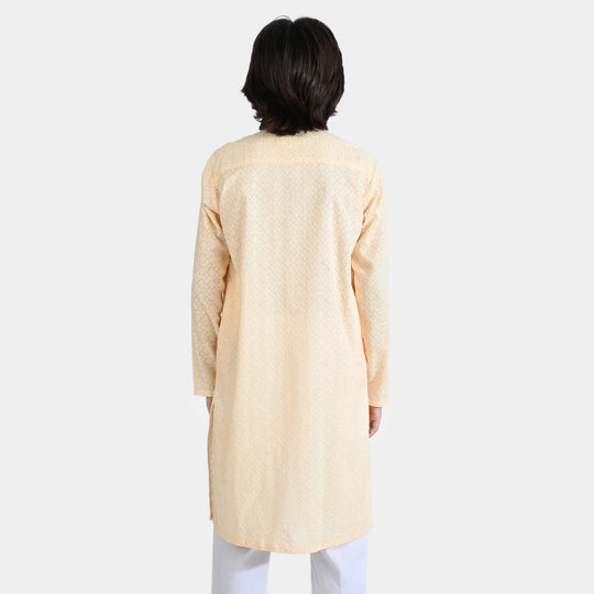 Boys Chikankari Basic Kurta-OFF-White