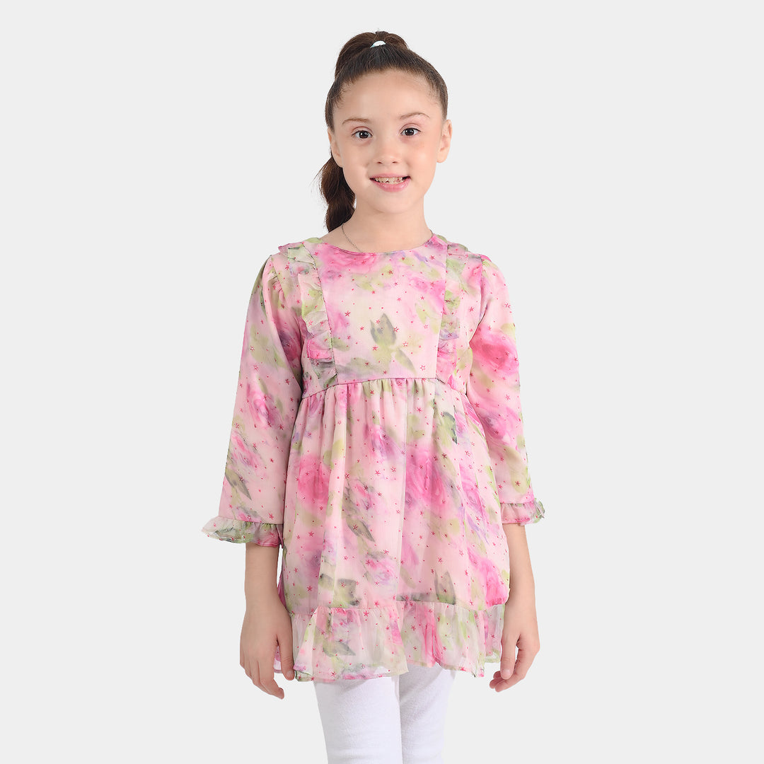 Girls Chiffon Casual Frock Neon Star-Multi