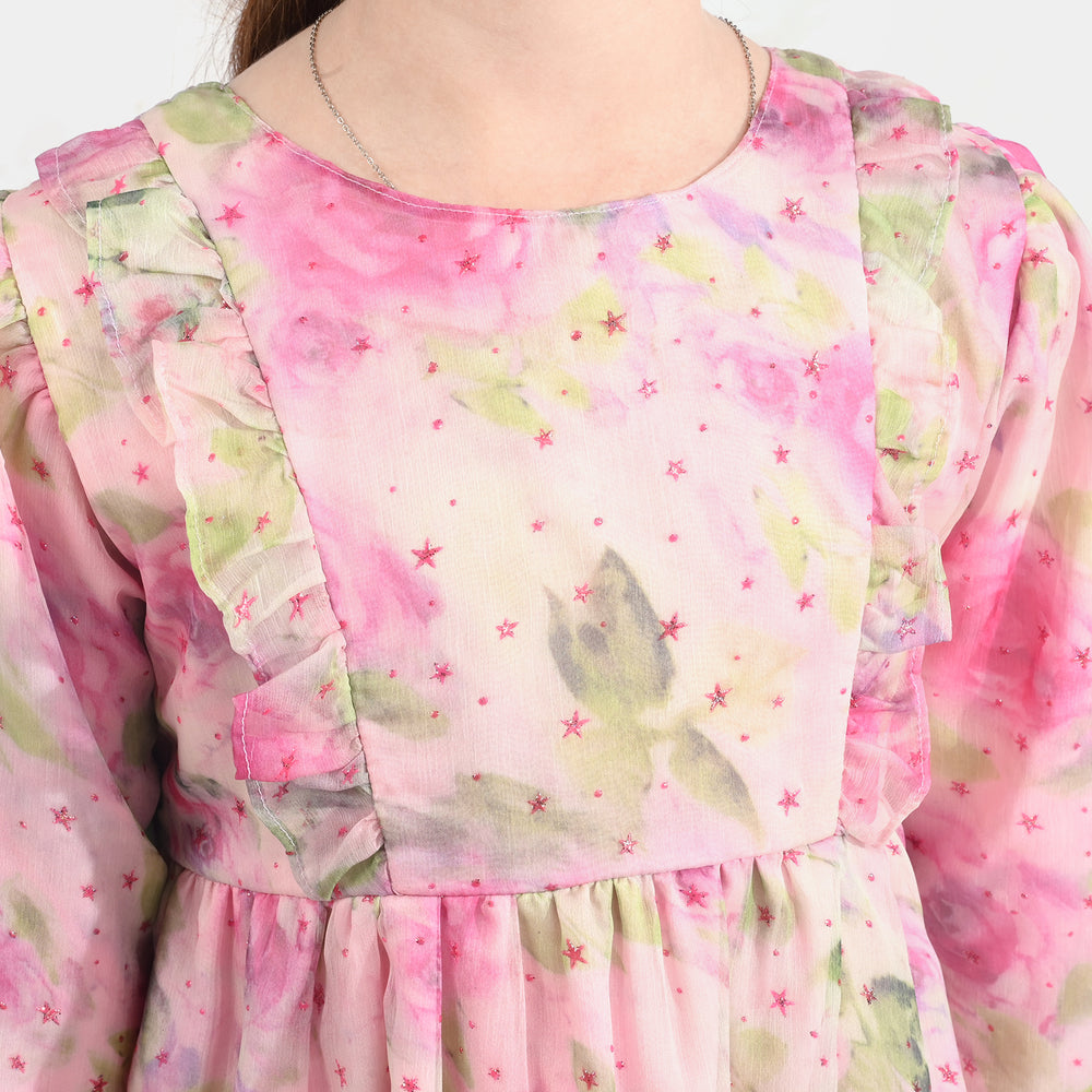 Girls Chiffon Casual Frock Neon Star-Multi