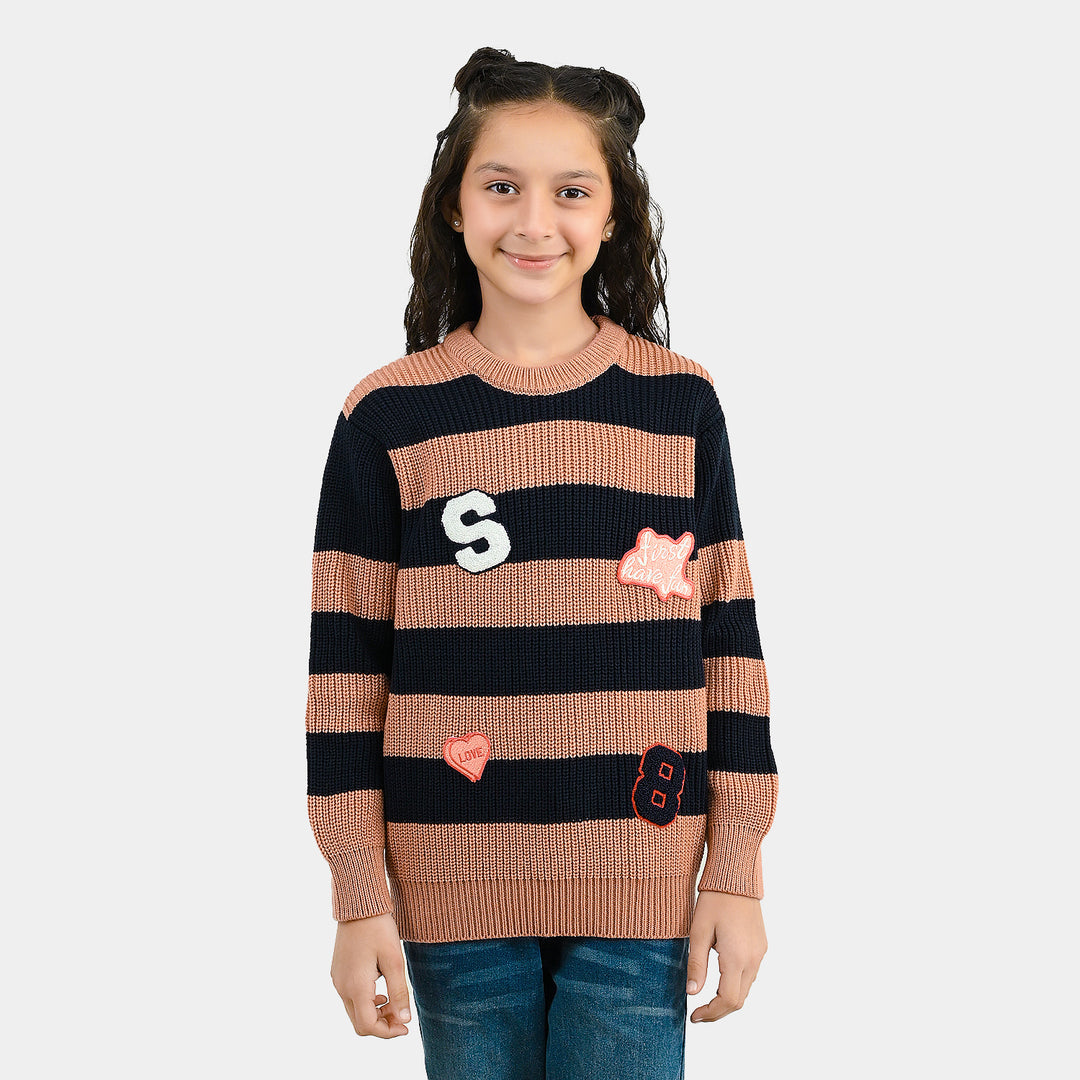 Girls Acrylic Sweater Have Fun- Stripe