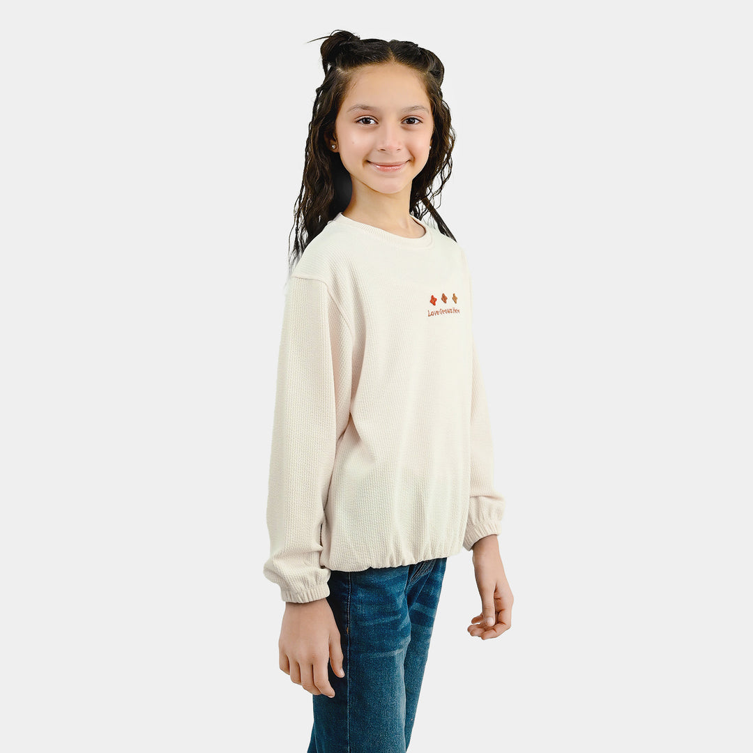 Girls Cotton Rib Sweatshirt Love Grow Here - BROWN