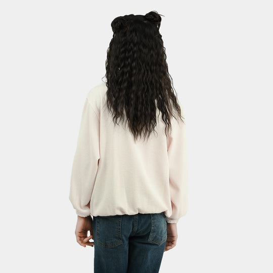 Girls Cotton Rib Sweatshirt Love Grow Here - BROWN