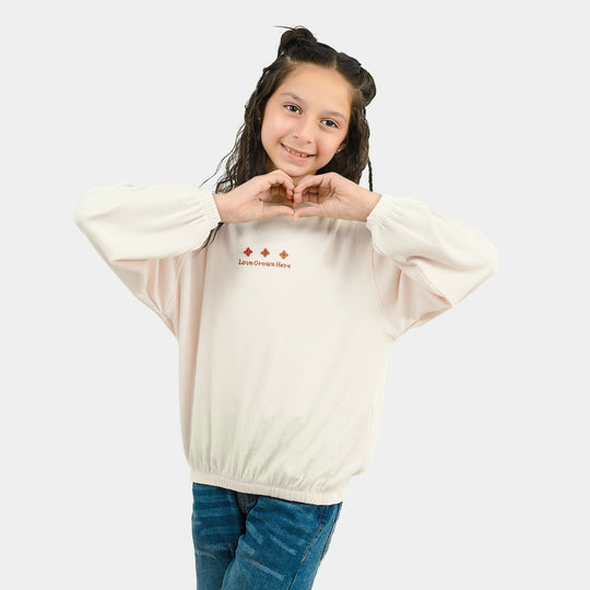 Girls Cotton Rib Sweatshirt Love Grow Here - BROWN