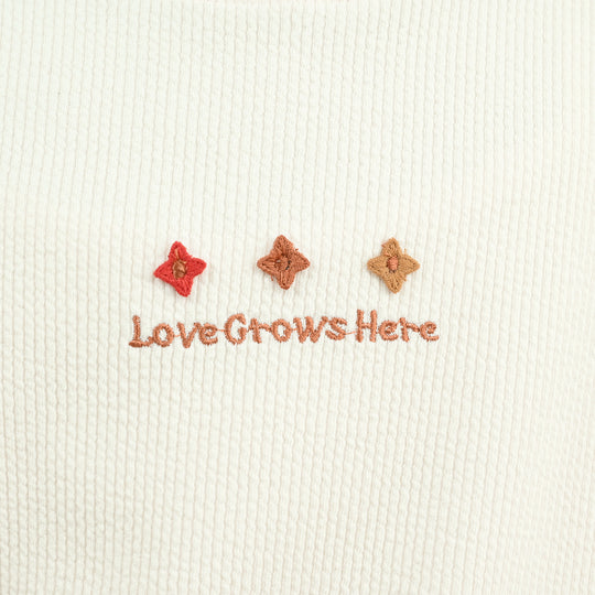 Girls Cotton Rib Sweatshirt Love Grow Here - BROWN