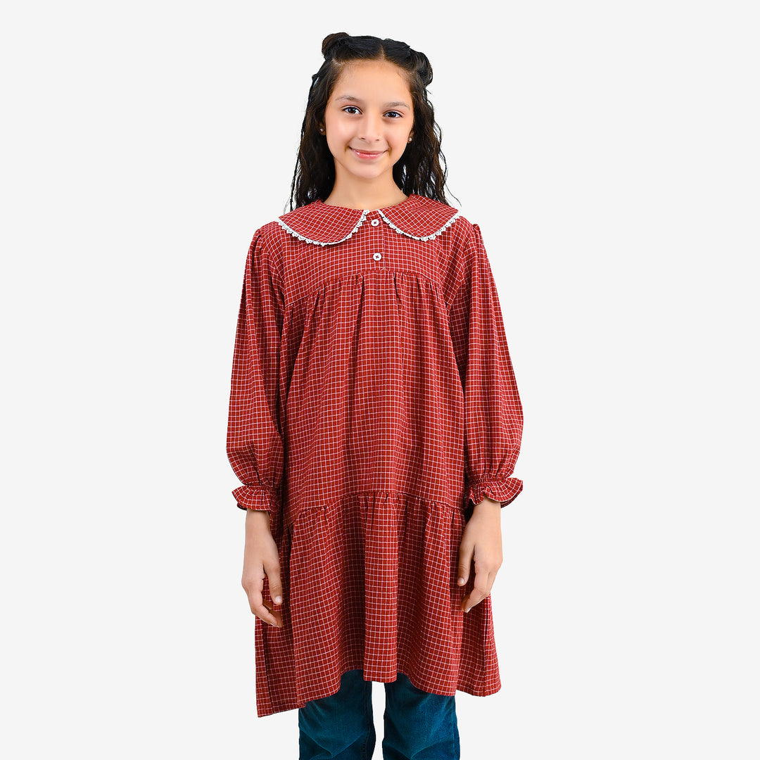 Girls CVC Casual Frock Elegant - MAROON