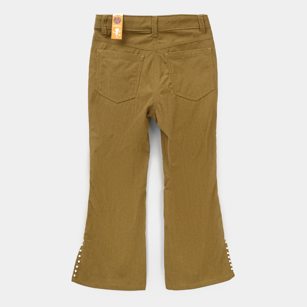 Girls Corduroy Pant Slit-BEIGE
