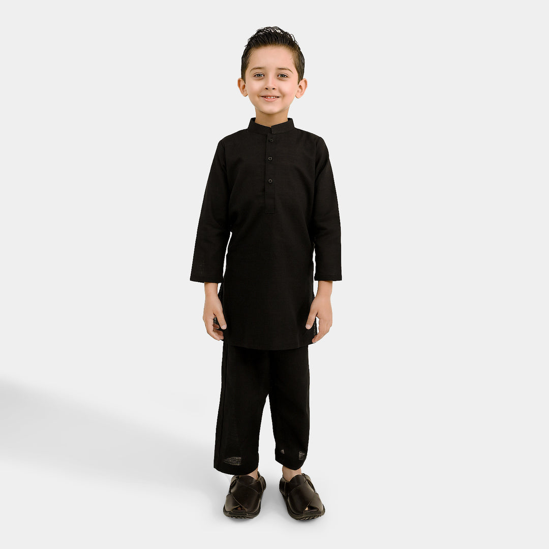 Boys Cotton Slub 2 Piece Suit (Night Owl) - BLACK