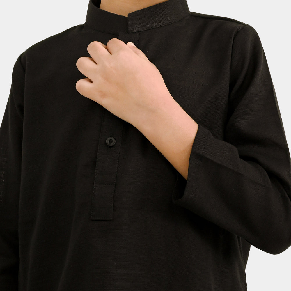 Boys Cotton Slub 2 Piece Suit (Night Owl) - BLACK