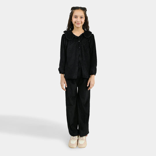 Girls Velvet Co-ord Set Shimmer Limes - BLACK