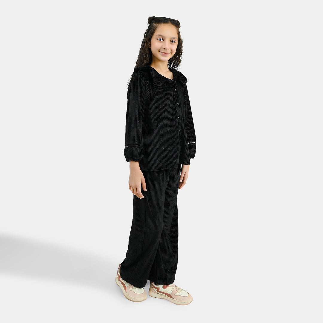 Girls Velvet Co-ord Set Shimmer Limes - BLACK