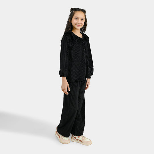 Girls Velvet Co-ord Set Shimmer Limes - BLACK