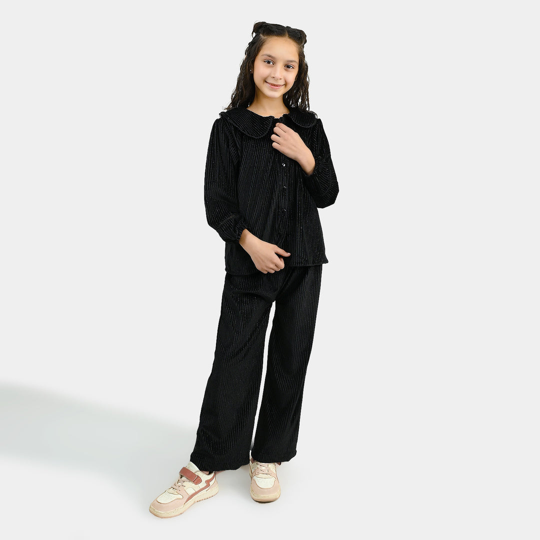 Girls Velvet Co-ord Set Shimmer Limes - BLACK
