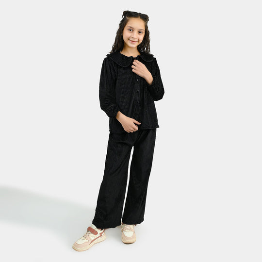 Girls Velvet Co-ord Set Shimmer Limes - BLACK