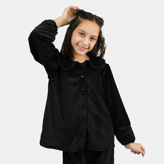Girls Velvet Co-ord Set Shimmer Limes - BLACK