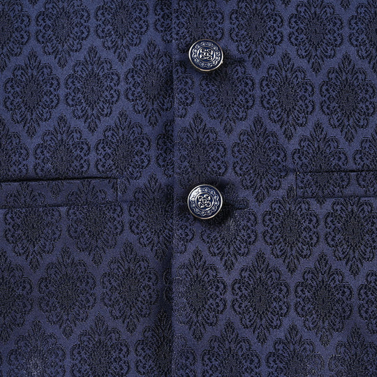 Boys Poly Viscose Waistcoat (Jamawar Navy) - Navy