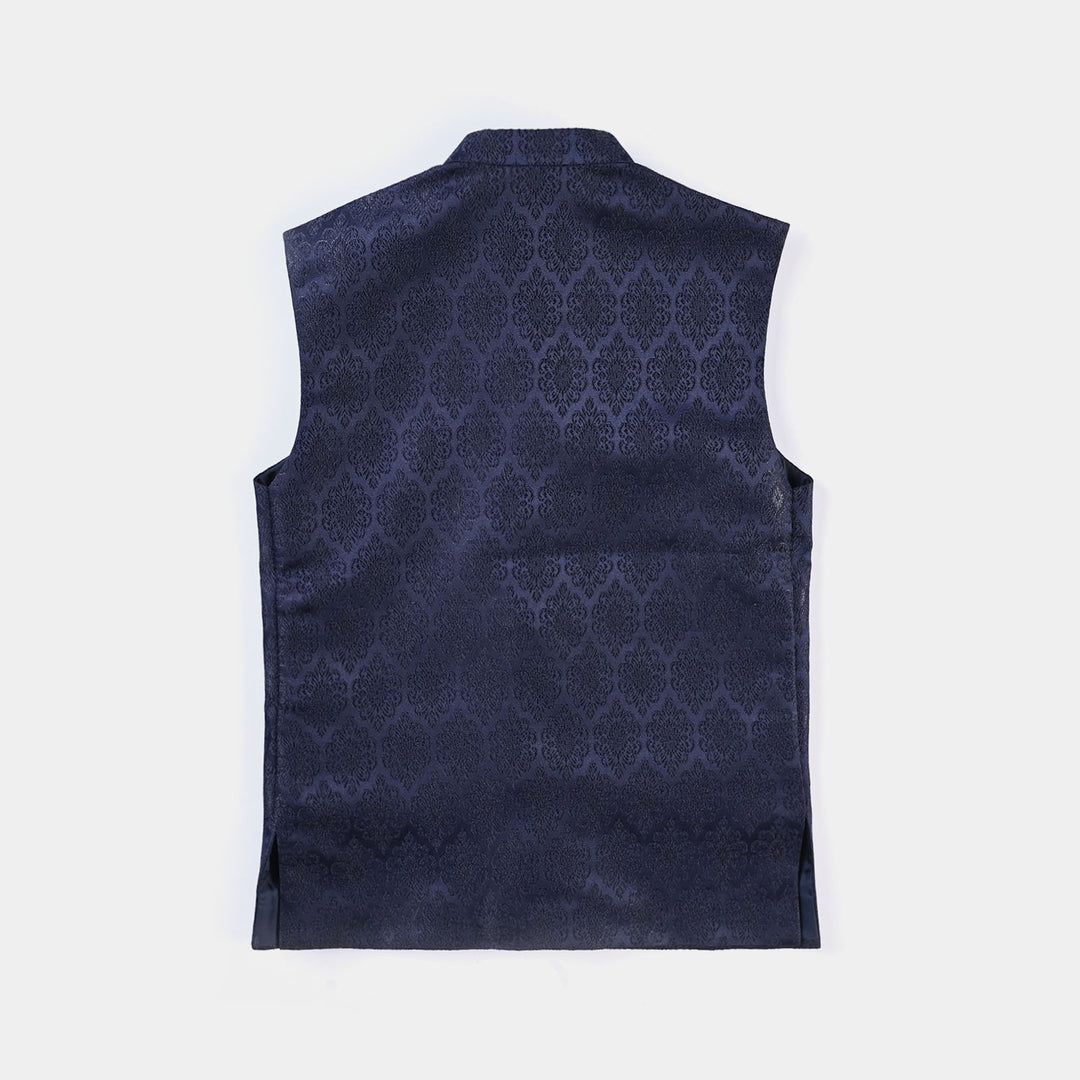 Boys Poly Viscose Waistcoat (Jamawar Navy) - Navy