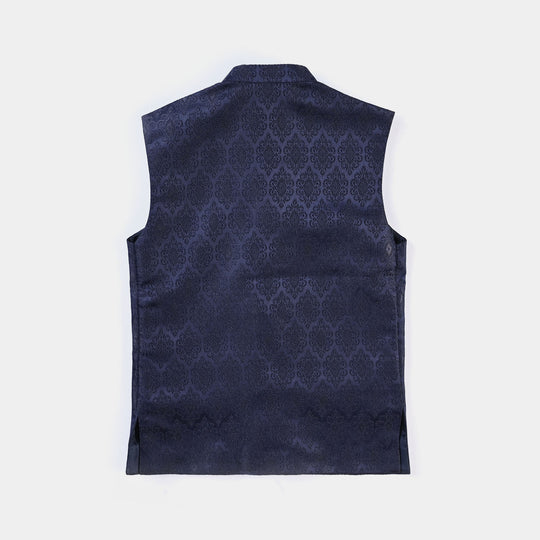 Boys Poly Viscose Waistcoat (Jamawar Navy) - Navy
