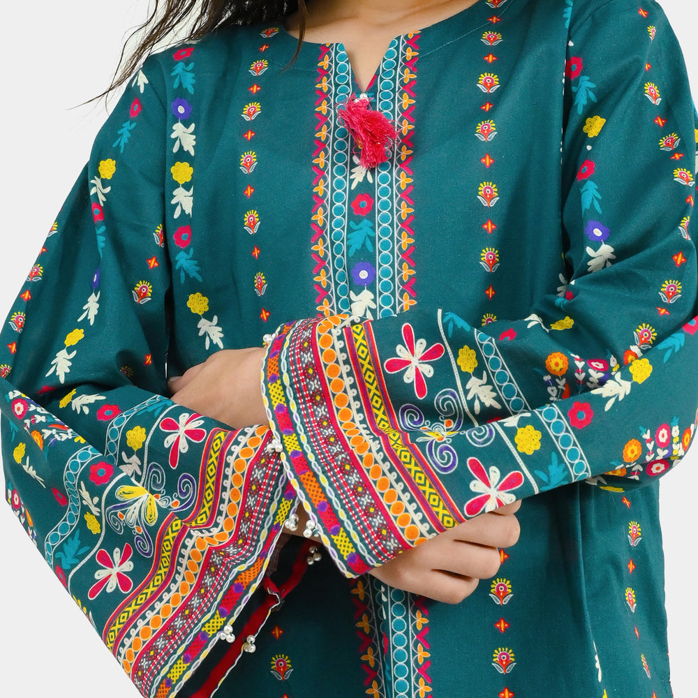 Girls Cotton Printed 2Pcs Batik - Teal