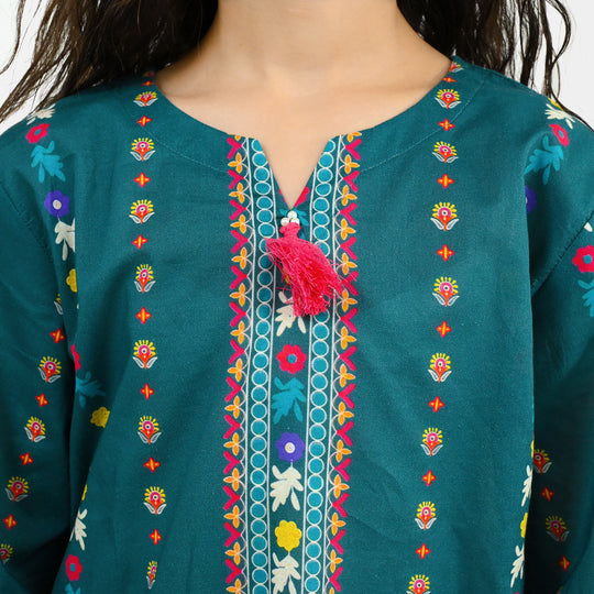 Girls Cotton Printed 2Pcs Batik - Teal