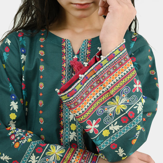 Girls Cotton Printed 2Pcs Batik - Teal