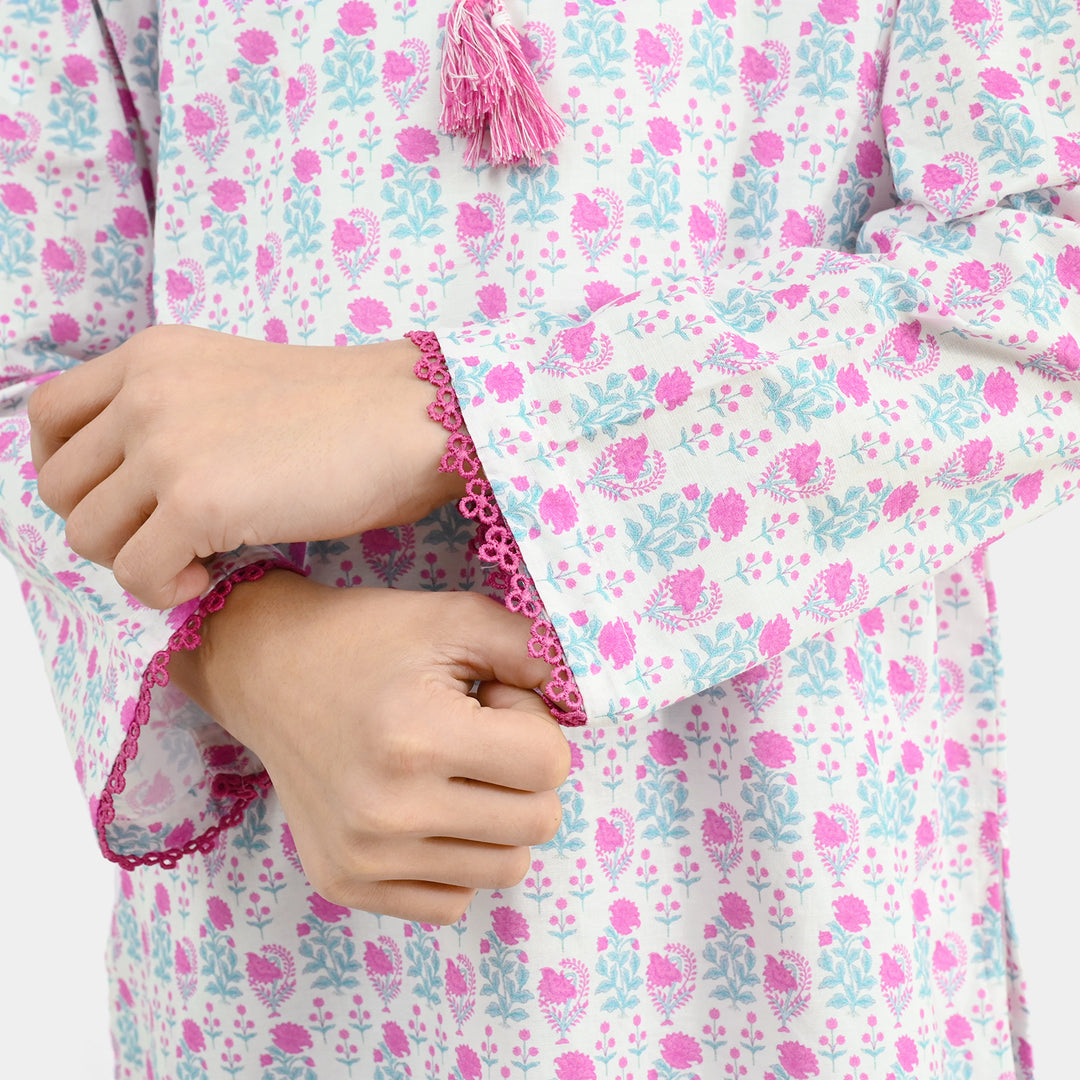 Girls Cotton Printed 2Pcs Phool - Off White