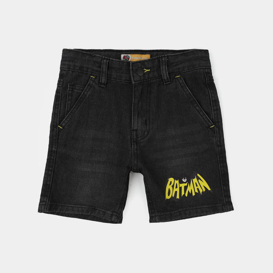 Boys Denim Rigid Shorts (The Bat Character) - Black