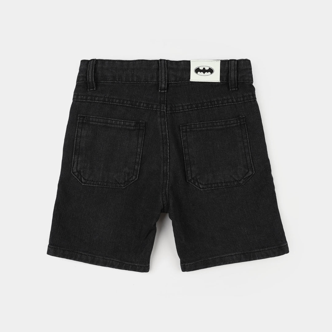 Boys Denim Rigid Shorts (The Bat Character) - Black
