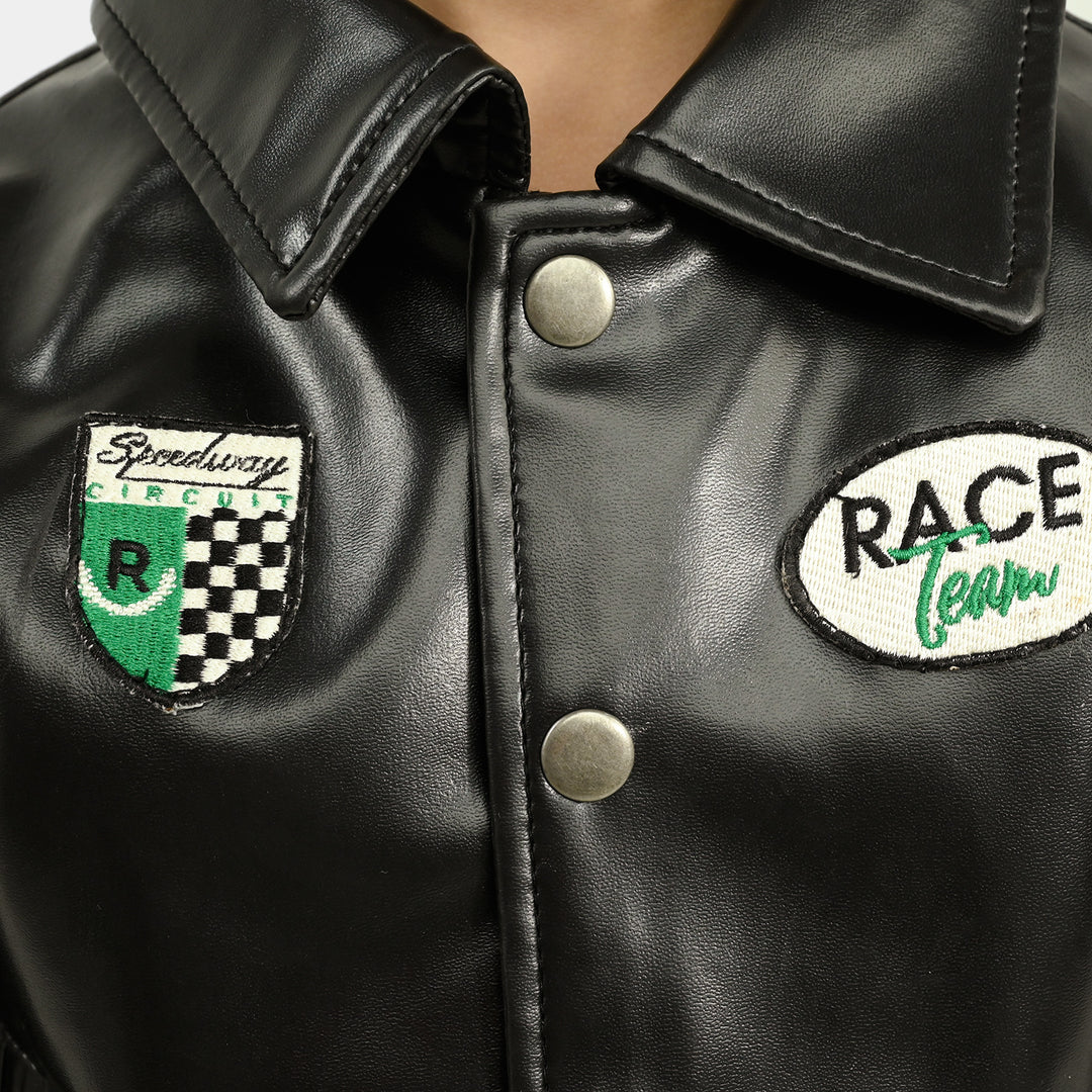 Boys PU Jacket Race Team - BLACK