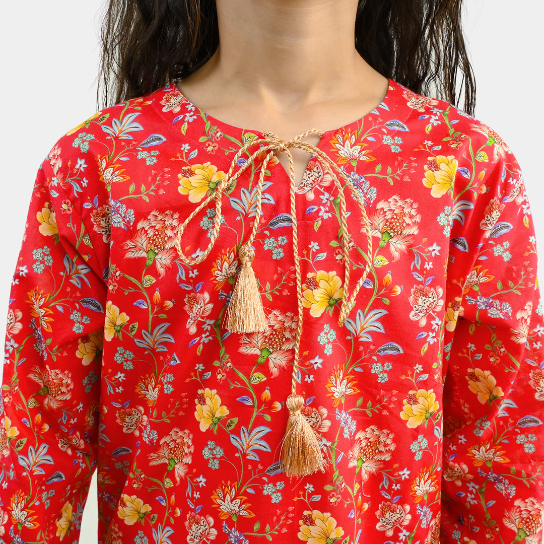 Girls Cotton Printed 2Pcs Bloom - Red