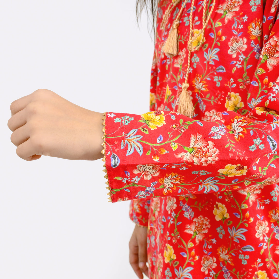 Girls Cotton Printed 2Pcs Bloom - Red