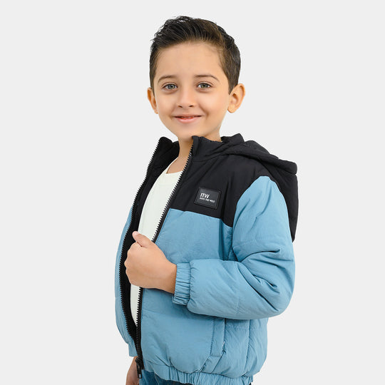 Boys Polyester Quilted Jacket into The Wild - Blue/Black