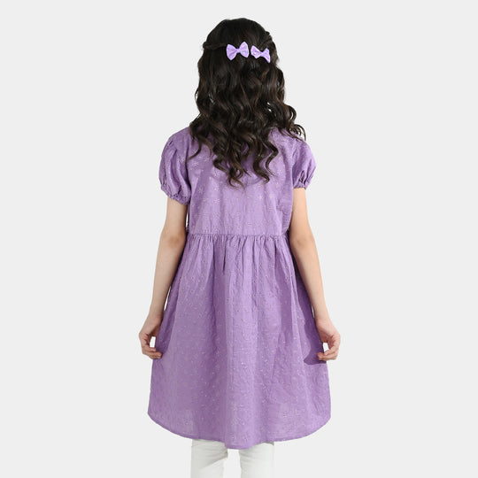 Girls Chikankari Embroidered Frock Grape-Purple
