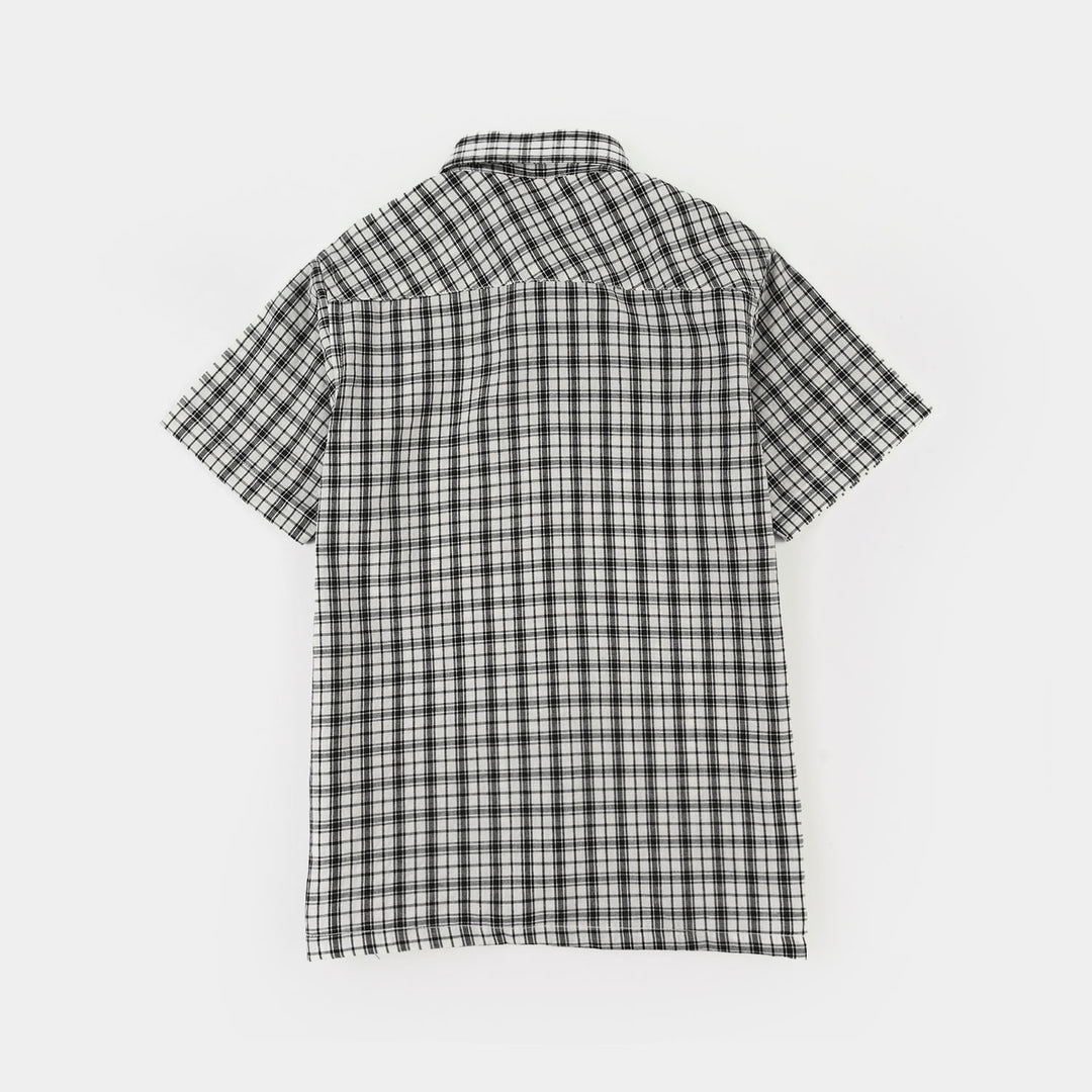 Teens Boys Yarn Dyed Shirt (Basic Check) - White/Black