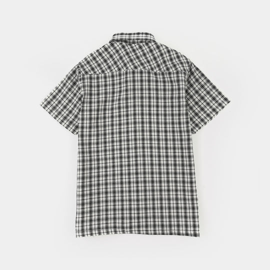 Teens Boys Yarn Dyed Shirt (Basic Check) - White/Black
