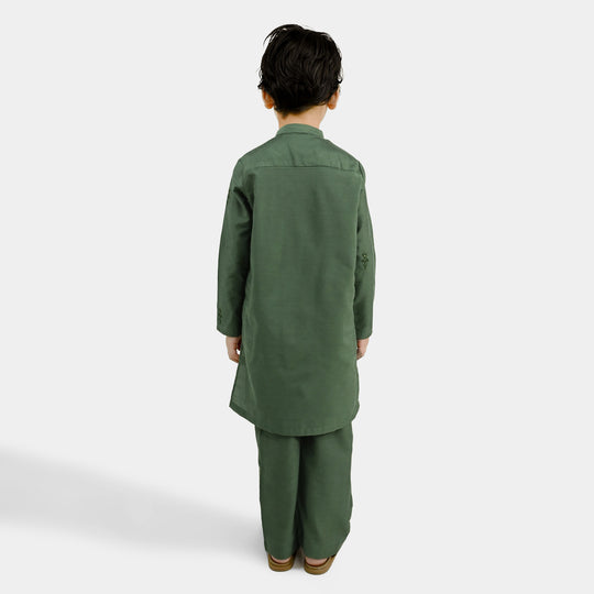 Boys Poly Cotton 2Piece Suit (Dhanak) - GREEN