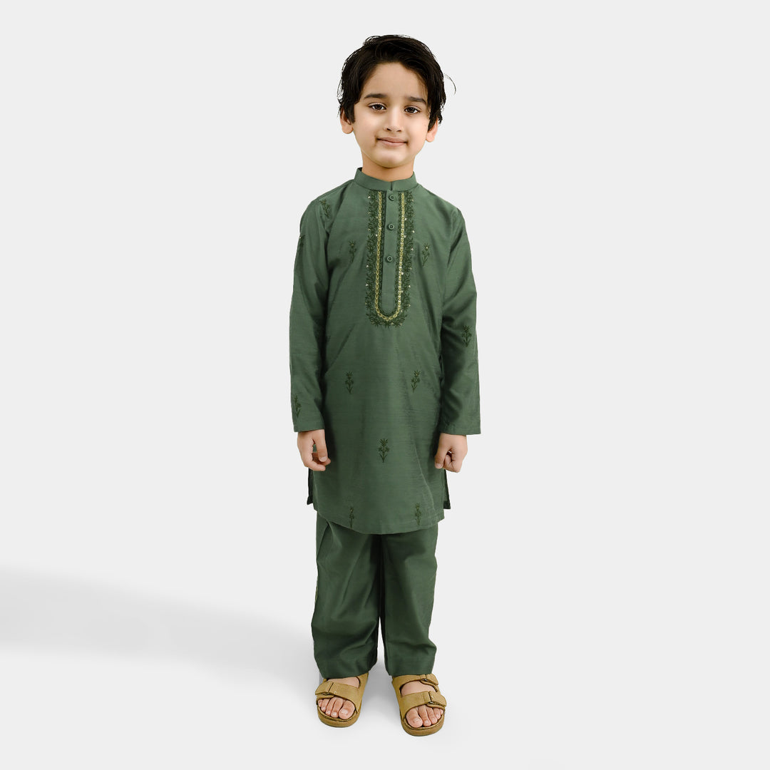 Boys Poly Cotton 2Piece Suit (Dhanak) - GREEN