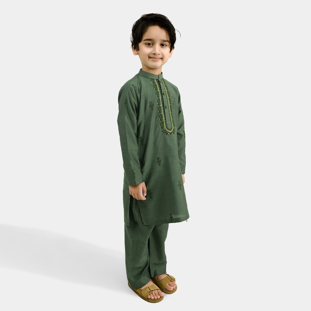 Boys Poly Cotton 2Piece Suit (Dhanak) - GREEN