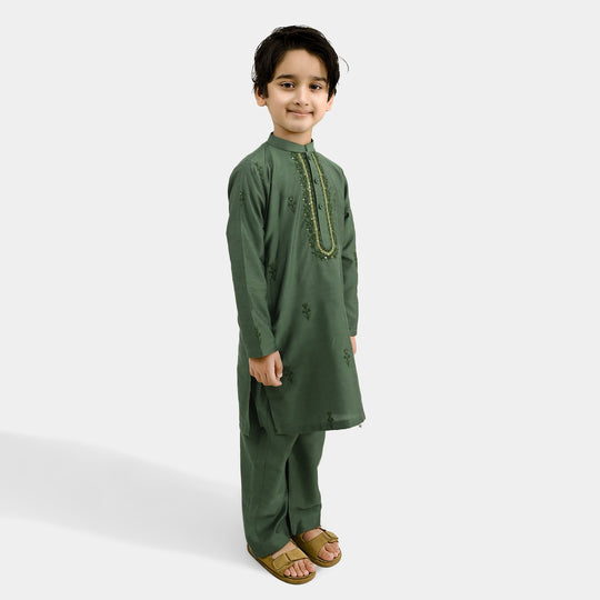 Boys Poly Cotton 2Piece Suit (Dhanak) - GREEN