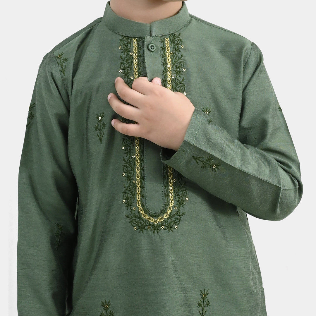 Boys Poly Cotton 2Piece Suit (Dhanak) - GREEN