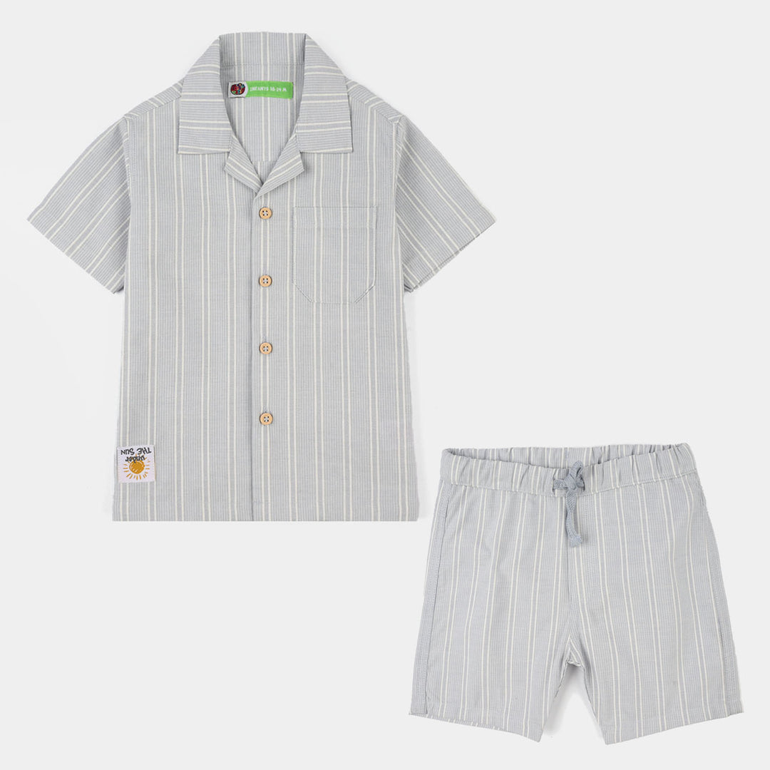 Infant Boys Yarn Dyed Woven Suit - Light Grey