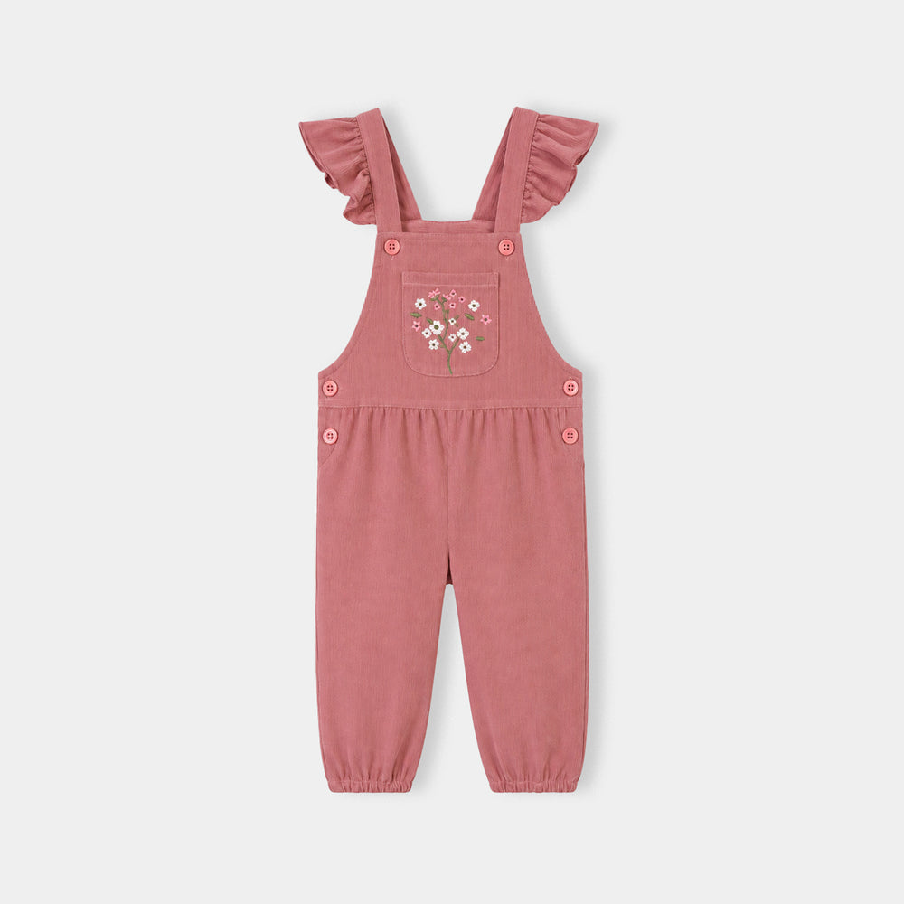 Infant Girls Corduroy Dungaree Suit-CORAL-Pink