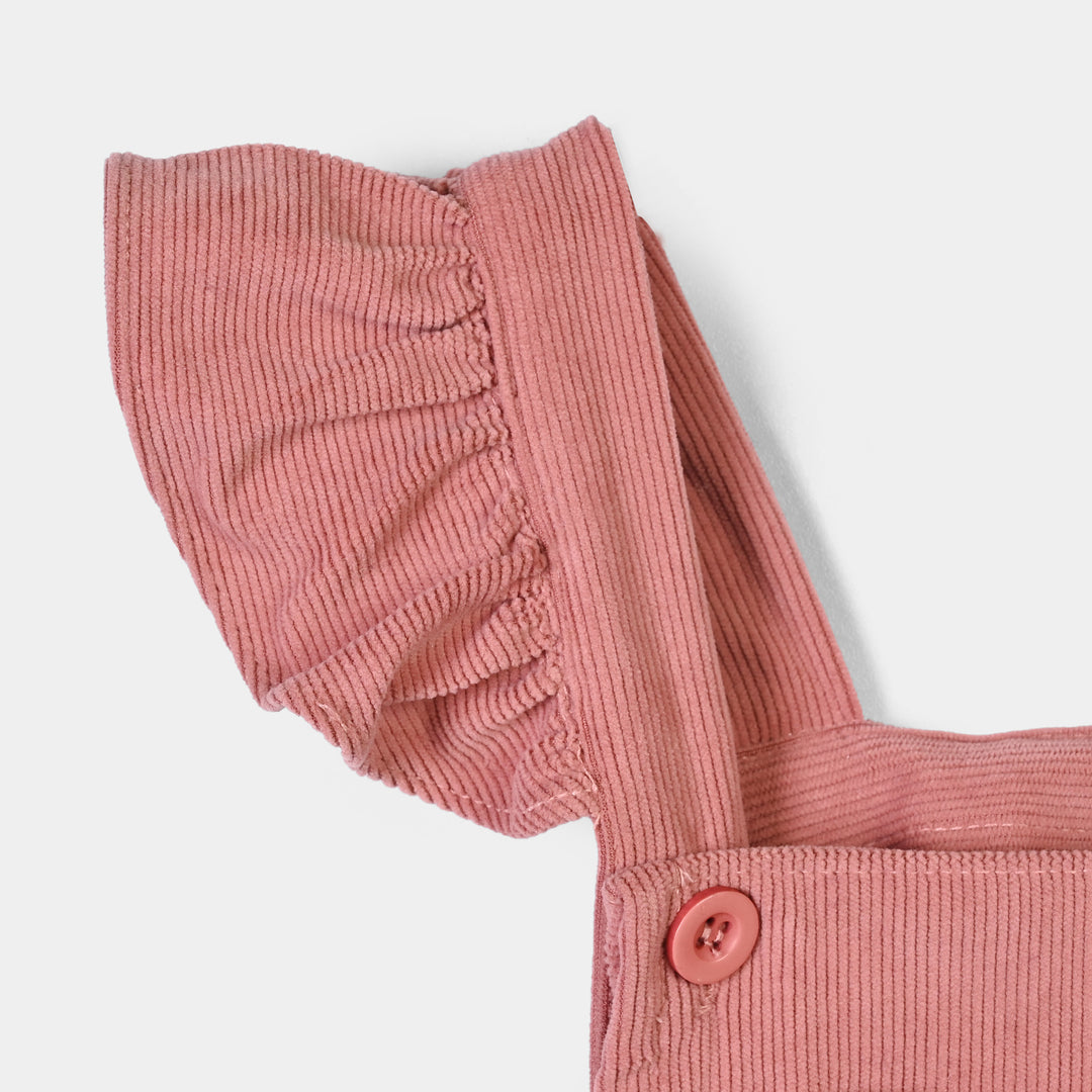 Infant Girls Corduroy Dungaree Suit-CORAL-Pink