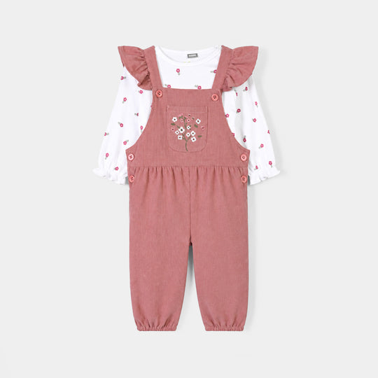 Infant Girls Corduroy Dungaree Suit-CORAL-Pink