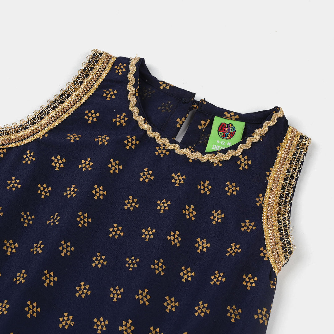 Infant Girls Poly Cambric 2-Pcs Suit (Inaya) - Navy Blue