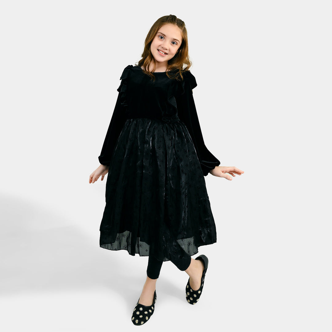 Girls Velvet Fancy Frock Black Beauty - BLACK