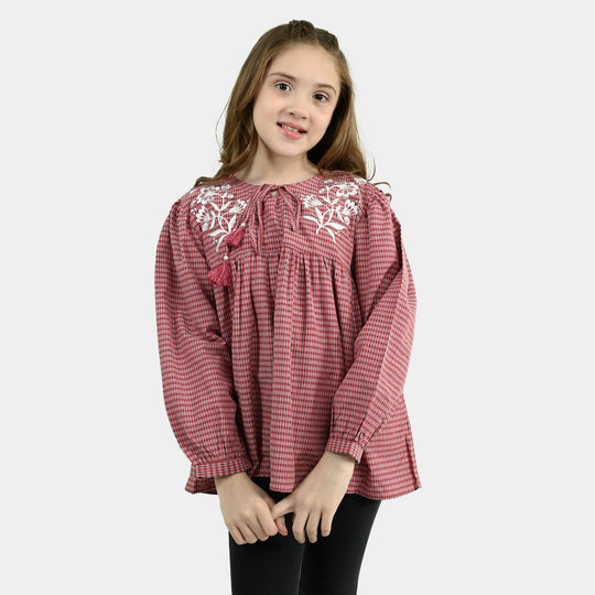 Girls CVC Emb Top Rose - Red