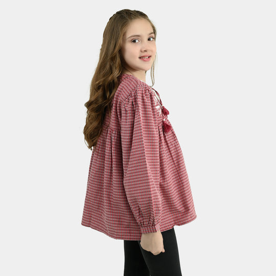 Girls CVC Emb Top Rose - Red